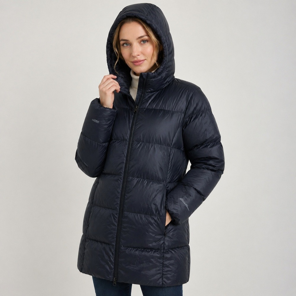 Eddie‎ Bauer Luna Peak Down 550 Fill Parka XL Black Hooded Puffer Winter Jacket